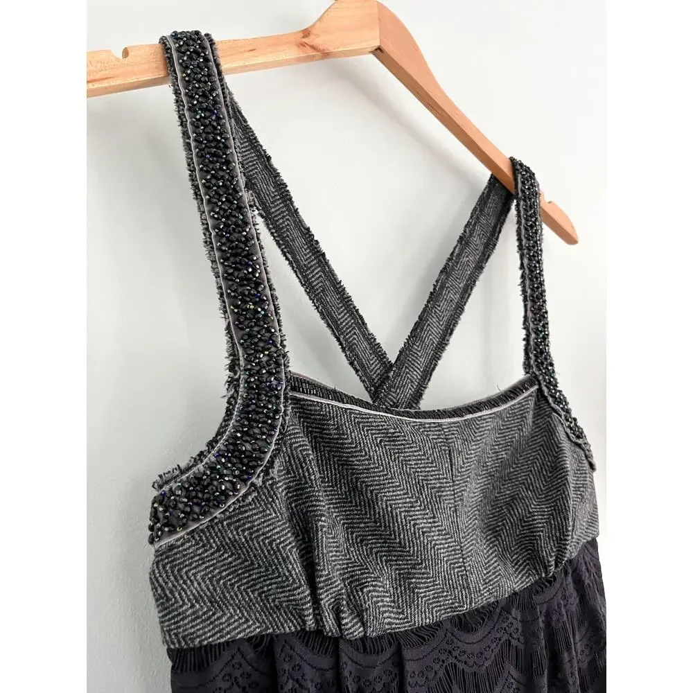 Free People | All The Right Moves Gray and Black Beaded Tweed Lace Dress | Sz 4